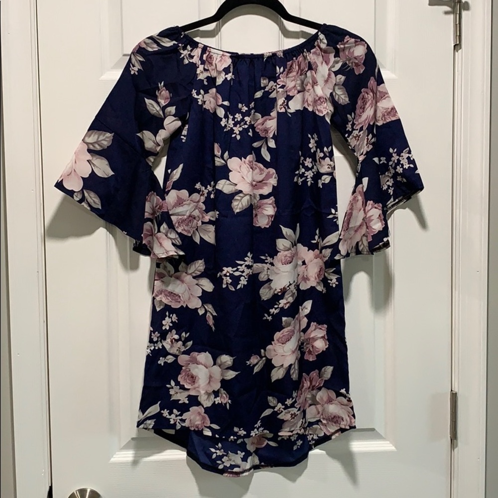 Navy blue flower dress.